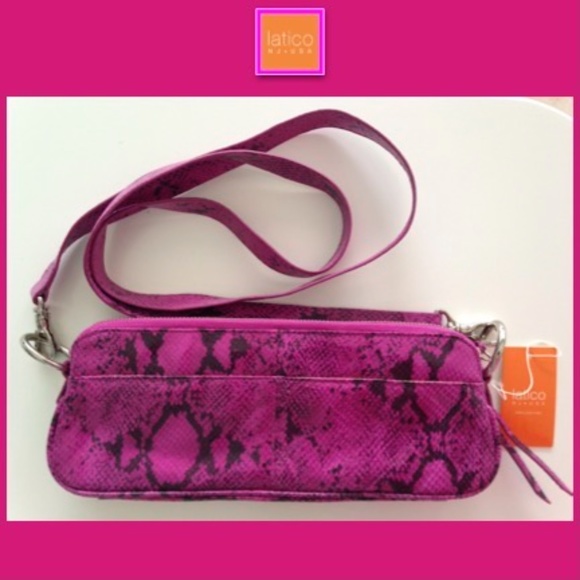 🎉2HP🎉 LATICO Raven Leather Snake Clutch CrossBody Handbag Hot Pink Magenta NWT - Picture 9 of 15
